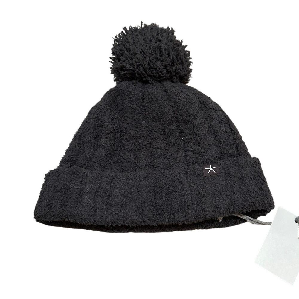 Barefoot Dreams CozyChic Cable Knit Beanie Pom Pom Winter Hat Dark Brown